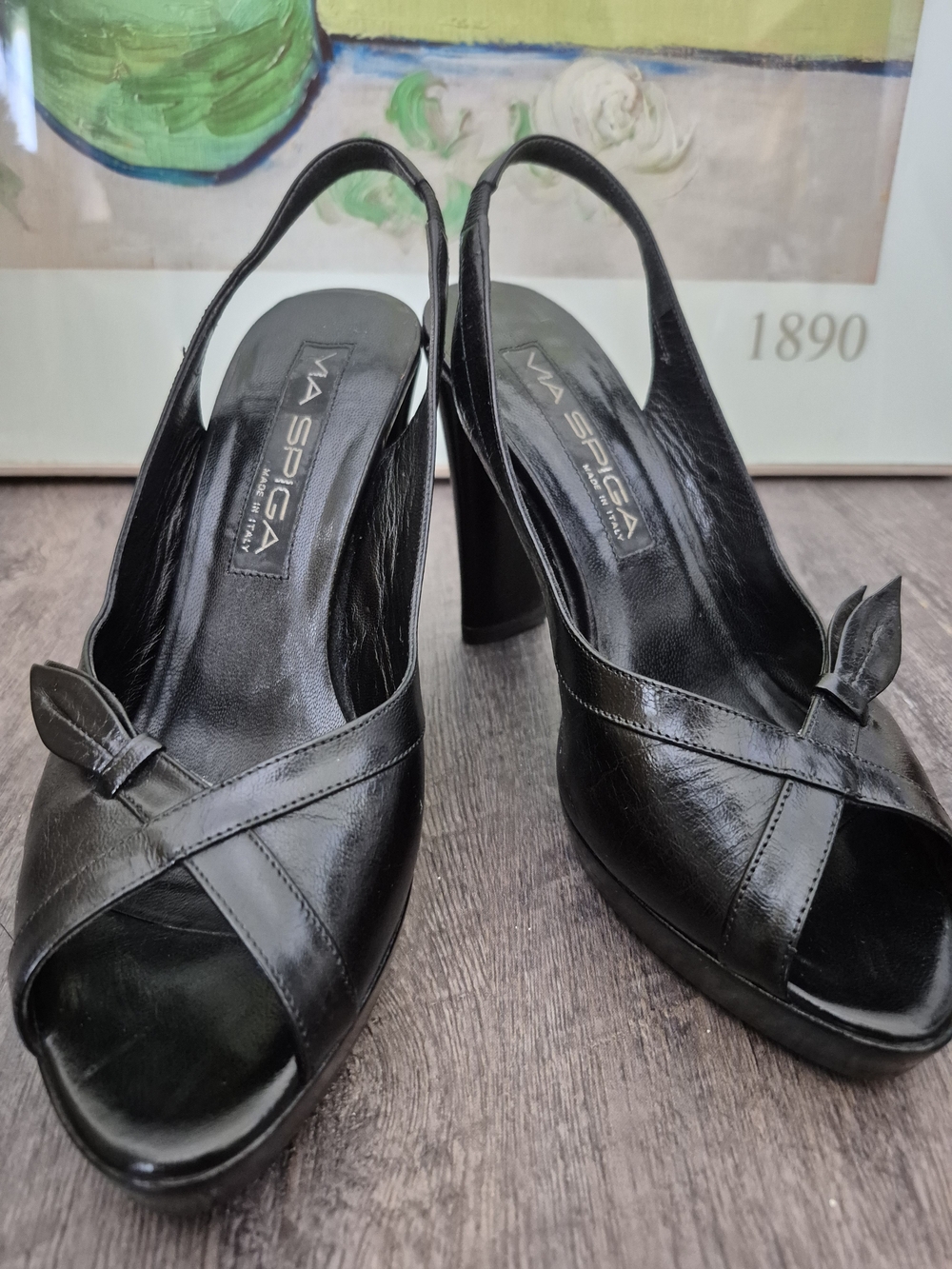 Via Spiga Black Leather Slingback Heels- Made In Italy Size 7.5